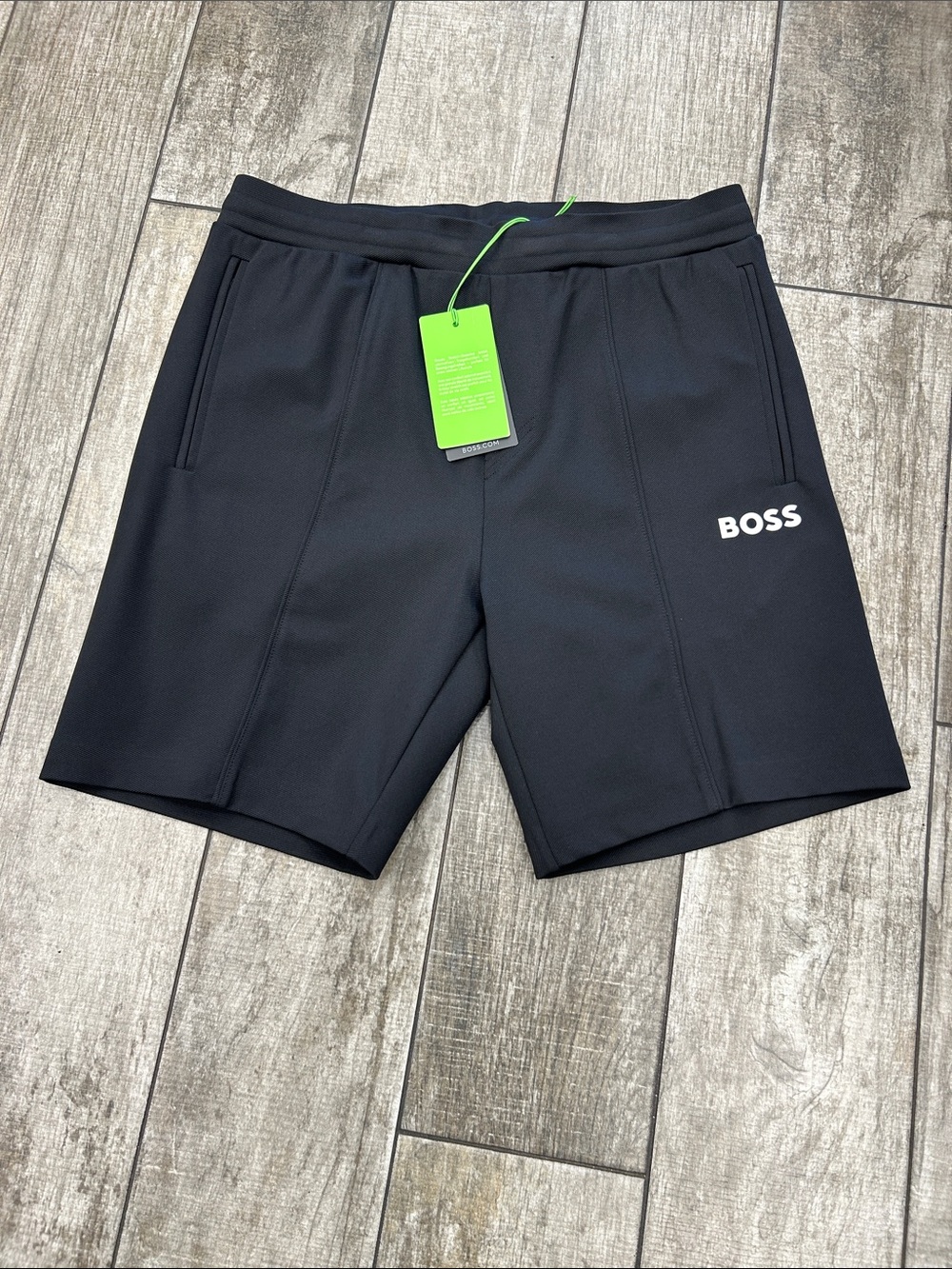 100% Authentic BOSS by Hugo Boss Black Athletic Shorts with White Logo NWT